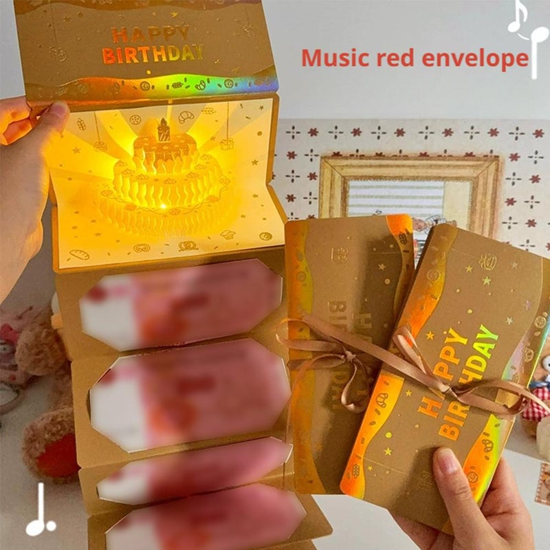 Birthday Money Envelope for Cash Gifts, 3d Popup Cake Card Diy Handmade Happy Birthday Pattern Card With 6 Slot Envelopes Box, New Year BirthdayGifts for Adults, Kids, Women, Men, Wife, Mum, Dad - Image 5